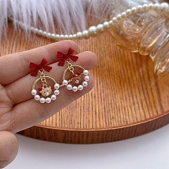 Bowknot with Bear Zinc Alloy Imitation Pearl Dangle Stud Earrings&nbsp;FS-WGAB1D1-02