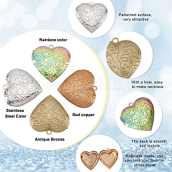 8Pcs 4 Style 304 Stainless Steel & 316 Stainless Steel Locket Pendants&nbsp;STAS-UN0027-58