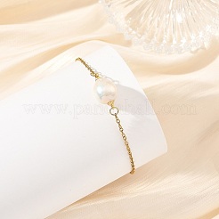 Natural Edison Pearl Potato Link 304 Stainless Steel Cable Chain Braclets for Women&nbsp;BJEW-JB14361
