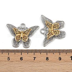 304ステンレスペンダント  イオンプレーティング（ip）  バタフライチャーム  本金メッキ&ステンレススチールカラー  20.5x26x4.5mm  穴：2.5mm&nbsp;STAS-P410-33P