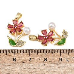 真鍮マイクロパヴェキュービックジルコニアエナメルペンダント  ABSの模造パールと  花  ラックめっき  カドミウムフリー＆鉛フリー  長持ちメッキ  ゴールドカラー  カラフル  20x16x6mm  穴：5x2.5mm&nbsp;KK-B161-06G