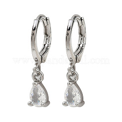 Brass Micro Pave Cubic Zirconia Teardrop Hoop Earrings&nbsp;EJEW-K309-18P-01