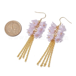 アクリルダングルピアス  ガラスビーズと鉄のアズキチェーン付き  花  ライラック  90x25mm&nbsp;EJEW-JE06228-03
