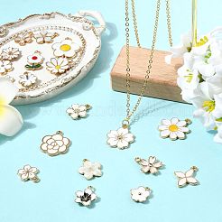 76個19スタイルアロイエナメルペンダント  花  ホワイト  12~22.5x9~20.5x1~4mm  穴：1.2~2mm  4個/スタイル&nbsp;ENAM-FS0004-23