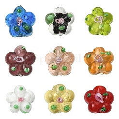 15個の手作りランプワークビーズ  バンピー  花  ピンク  13.5x14.5x7mm  穴：1.4mm&nbsp;LAMP-YW0001-66A