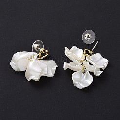アクリルイミテーションシェルダングルイヤリング  女性用アロイクラスタードロップイヤリング、スターリングシルバーピン925本付き  ホワイト  32mm  ピン：0.8mm&nbsp;EJEW-L281-04A