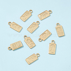 真鍮チャーム  女性と単語のクレジットスイスと長方形  18KGP本金メッキ  11x5x0.9mm  穴：1.2mm  30pc&nbsp;KK-BC0004-88
