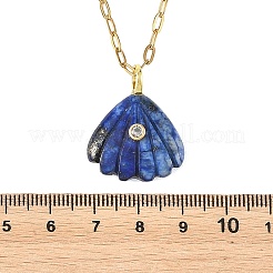 Summer Beach Natural Mixed Stone Carved Shell Shape Pendant 304 Stainless Steel Cable Chain Necklaces with Cubic Zirconia for Women&nbsp;NJEW-JN06586