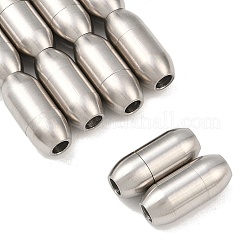304ステンレススチール製マグネット留め具  両端が接着されたマグネットクラスプ  バレル  ステンレス鋼色  16x7mm  穴：3mm&nbsp;X-STAS-O042-A-24