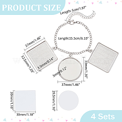 合金昇華ブランクスクエア＆フラットラウンドチャームブレスレット4個  女性用真鍮カーブチェーンブレスレット  プラチナ  6-1/8インチ（15.5cm）&nbsp;BJEW-PH01797