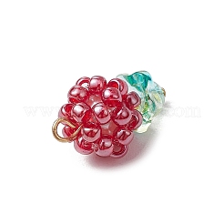 ガラスシードビーズペンダント  丸カン付き  花  ファイヤーブリック  20x12mm  穴：3mm&nbsp;PALLOY-MZ00593-04