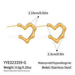 女性用304ステンレススチールスタッドピアス  ハート  ハーフフープピアス  ゴールドカラー  23.3x23mm&nbsp;XA2546-1
