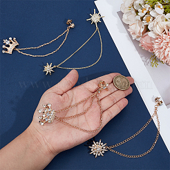 4Pcs 4 Styles Rhinestone Crown & Star Hanging Chain Brooch&nbsp;JEWB-OC0001-09