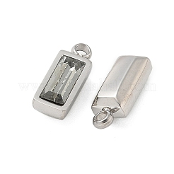 304ステンレススチールチャーム  ガラスと  長方形  グレー  11x4.5x3.5mm  穴：1.4mm&nbsp;STAS-L022-242P-16