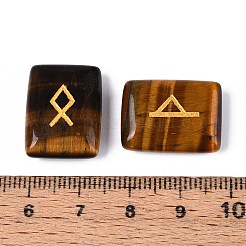 エルダーフサルクのアルファベットが刻まれた長方形の天然タイガーアイルーンストーン25個  19.5~20x15x5.5~6mm&nbsp;G-T142-35