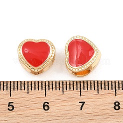 合金エナメルヨーロピアンビーズ  大穴ビーズ  ラックめっき  ハート  ゴールドカラー  レッド  10.5x10.5x7.5mm  穴：4.5mm&nbsp;AL-CBAC2D3-20G-05