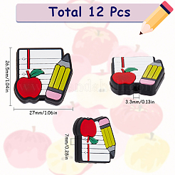教師の日用食品グレードシリコンフォーカルビーズ12個  リンゴと鉛筆の本  ホワイト  27x26.5x7mm  穴：3.3mm&nbsp;SIL-SC0001-82