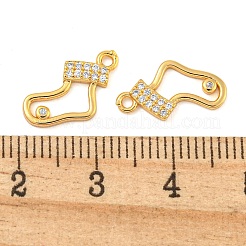 クリスマステーマの真鍮製クリアキュービックジルコニアペンダント  靴下  18KGP本金メッキ  15x8x2mm  穴：1.2mm&nbsp;KK-N254-30G