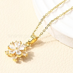 Flower Brass Micro Pave Clear Cubic Zirconia Stud Earrings & Pendant Necklaces Sets&nbsp;SJEW-Z002-04G