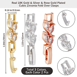 6Pcs 3 Colors Brass Fold Over Clasps&nbsp;ZIRC-BBC0002-69