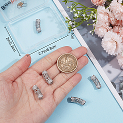 真鍮マイクロパヴェキュービックジルコニアビーズ6個  中空  カーブチューブ  プラチナメッキ  20x7mm  穴：4mm&nbsp;ZIRC-BBC0002-44P