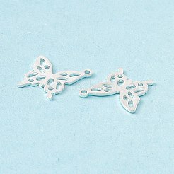 真鍮チャーム  カドミウムフリー＆鉛フリー  バタフライチャーム  925銀メッキ  19x17x0.8mm  穴：1.2mm&nbsp;KK-A172-41S