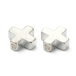 真鍮ビーズ  クロス  銀色のメッキ  8x3mm  穴：1.8mm&nbsp;X-PJ-TAC0001-31B-S