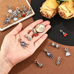 18個 6スタイル 合金エナメル クリスタルラインストーン ヨーロピアンダングルチャーム  大穴チャーム  ラックめっき  混合図形  アンティークシルバー＆プラチナ  22.5~35mm  3個/スタイル&nbsp;FIND-YW0006-85