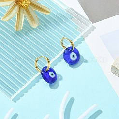 ブルーランプワークナザールボンジュウダングルフープピアス  304ステンレススチールジュエリー  ゴールドカラー  24x15mm&nbsp;EJEW-JE05276-02