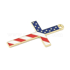 独立記念日合金エナメルパンダント  ゴールドカラー  クロス  36.5x20x1mm  穴：1.6mm&nbsp;FIND-M083-05G-G