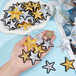 42個 6スタイル 星型コンピューター刺繍布 アイロン接着/縫い付けパッチ  マスクと衣装のアクセサリー  アップリケ  ミックスカラー  36~47x38~49x1.5~2mm  7個/スタイル&nbsp;FIND-CP0002-14