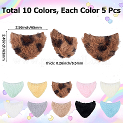 50個 10色ぬいぐるみ猫耳  DIY縫製装飾アクセサリー  ミックスカラー  63x65x6.5mm  5個/カラー&nbsp;FIND-SC0020-29