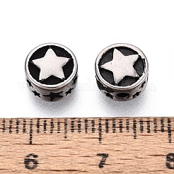 304ステンレススチールビーズ  コラムとスター  アンティークシルバー  8x5mm  穴：1.5~1.6mm&nbsp;STAS-T072-121AS