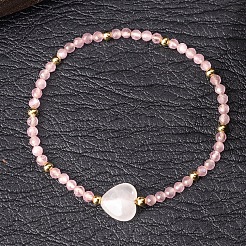 Natural Rose Quartz & Quartz Crystal Beads Stretch Bracelets for Women&nbsp;KL2694
