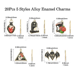 20個5スタイルハロウィンアロイエナメルペンダント  ゴールドカラー  混合図形  25~30x17~26x1.3~1.6mm  穴：2mm  4個/スタイル&nbsp;FIND-CJ0002-40