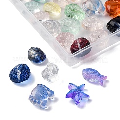 48個6スタイルの透明ガラスビーズ  ミックスカラー  混合図形  11.5~15x8~15x5~11mm  穴：0.8~1.2mm  8個/スタイル&nbsp;GLAA-FP0001-17