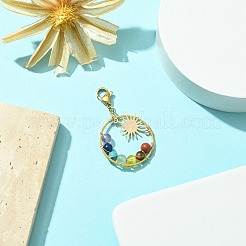 Wire Wrapped Chakra Mixed Gemstone Pendant Decorations&nbsp;HJEW-TA00053