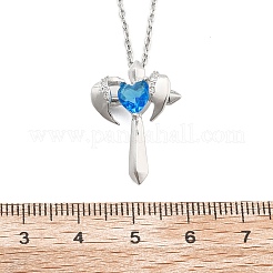 Brass Cubic Zirconia Wing Cross Pendant Necklaces for Women&nbsp;NJEW-C067-07P-02
