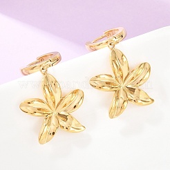 バレンタインデー向け 304ステンレススチール製ダングルフープピアス（女性用）  花  ゴールドカラー  37x19.5mm&nbsp;EJEW-F415-01G