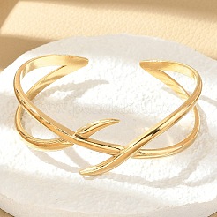 女性用304ステンレススチールカフバングル  18KGP本金メッキ  内径：2-1/8インチ（5.4cm）&nbsp;BJEW-B120-01G-05