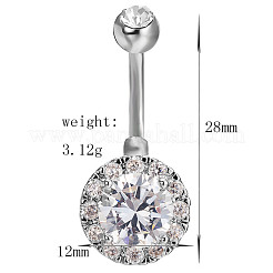 316L Surgical Stainless Steel Cubic Zirconia Flat Round Curved Barbell Belly Rings&nbsp;WGB2BE5-04