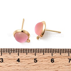 真鍮ガラススタッドピアス  カン付き  半円  ニッケルフリー  18KGP本金メッキ  12.5x10.5mm  穴：1.2mm  ピン：0.7mm&nbsp;KK-F916-05G