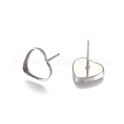 変色しにくい304ステンレススチールスタッドピアス金具  ハート  ステンレス鋼色  トレイ：8x9mm  9x10mm  ピン：0.8mm&nbsp;STAS-G225-21P