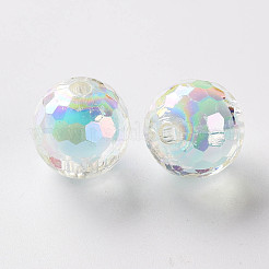 透明なアクリルビーズ  二層ビーズ  ABカラー  多面カット  ラウンド  空色  16mm  穴：3mm  約205個/500g&nbsp;TACR-S152-14B-A07