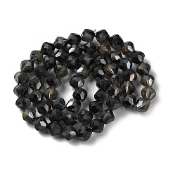 電気メッキ透明ガラスビーズ連売り  艶消し  虹メッキ  多面カット双円錐形  ブラック  10x9.5mm  穴：1.2mm  約60個/連  22.76''（57.8センチメートル）&nbsp;EGLA-I019-HR01