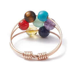 Natural & Synthetic Mixed Gemstone Round Beaded Chakra Theme Fringer Ring&nbsp;RJEW-TA00107