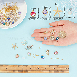 DIYの海をテーマにしたダングルイヤリング作成キット  ヒトデ＆ホタテ＆アウトパス合金ペンダント＆リンクコネクター  合成ムーンストーンビーズ  真鍮のピアスフック  ミックスカラー  92個/箱&nbsp;DIY-SC0018-97