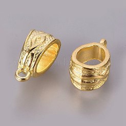 チベットスタイルの合金チューブベイル  ループベイル  保釈ビーズ  鉛フリー及びカドミウムフリー  ゴールドカラー  約14mm長  7.5 mm幅  厚さ9mm  穴：1.5mm&nbsp;LS-K08IW011