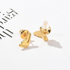 女性用304ステンレススチールスタッドピアス  ゴールドカラー  足  10x6mm&nbsp;LS-STAS-Z117-16G-03