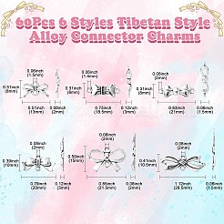 60Pcs 6 Styles Tibetan Style Alloy Connector Charms&nbsp;FIND-CJ0002-21